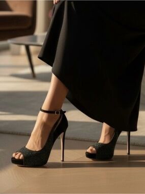 Women's Black Peep Toe High Heels.